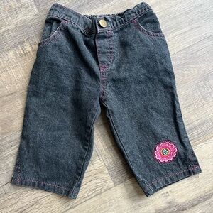 Vintage Dark Denim Kids Bottoms with Pink Embroidery